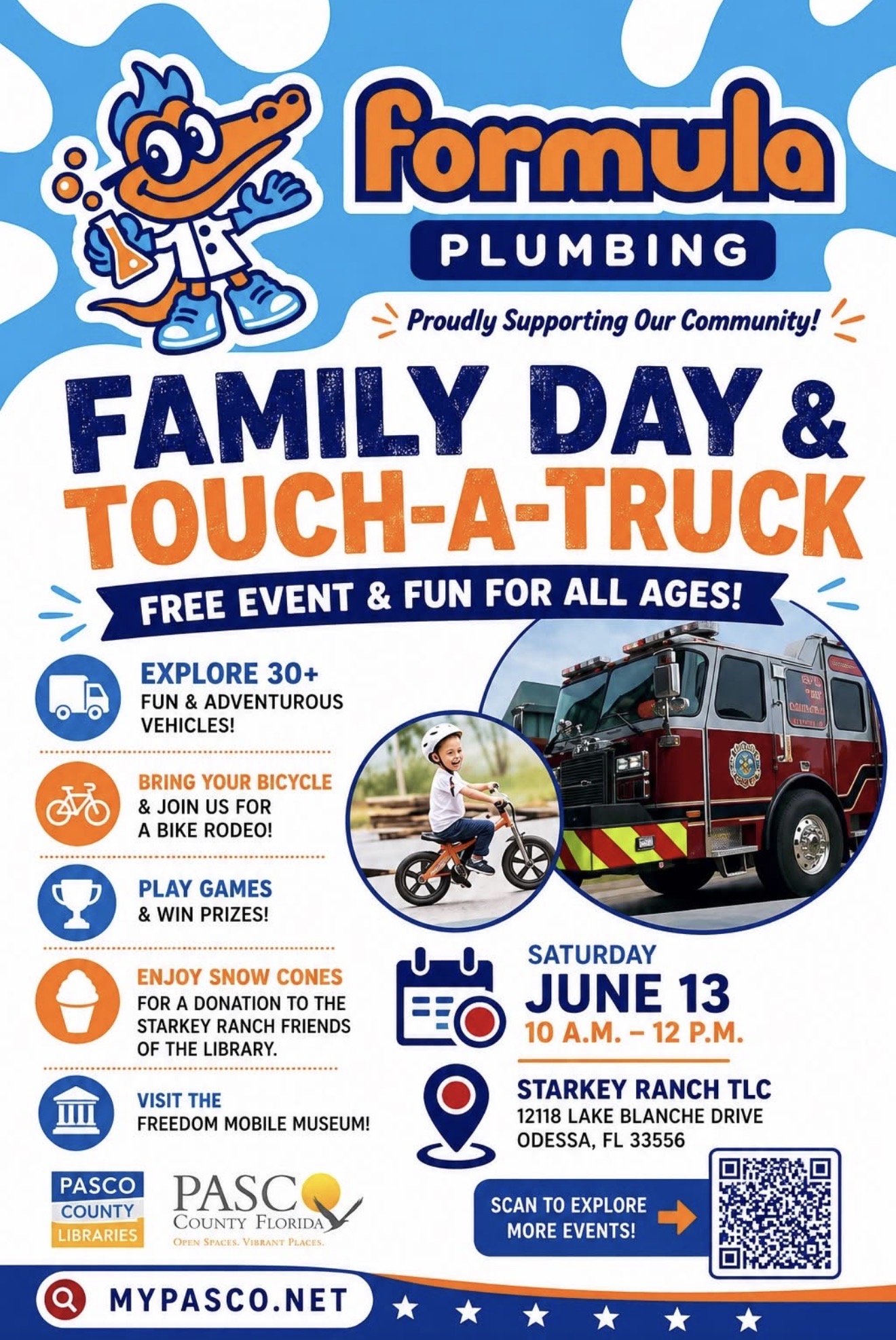 Formula Plumbing Family Day and Touch-A-Truck event flyer in Odessa FL