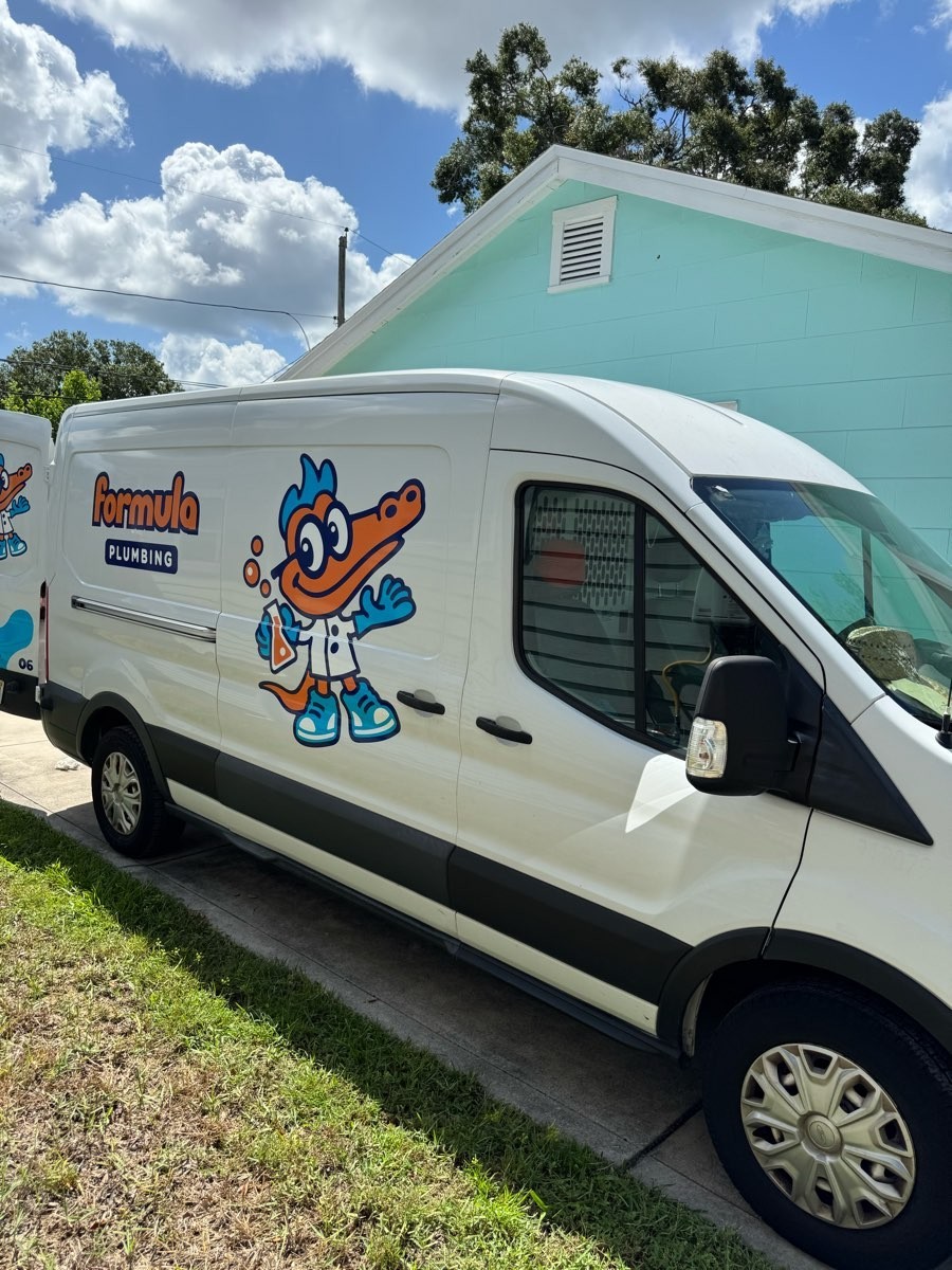Formula Plumbing service van with the gator logo, ready for plumbing calls in Town ’n’ Country, Tampa FL